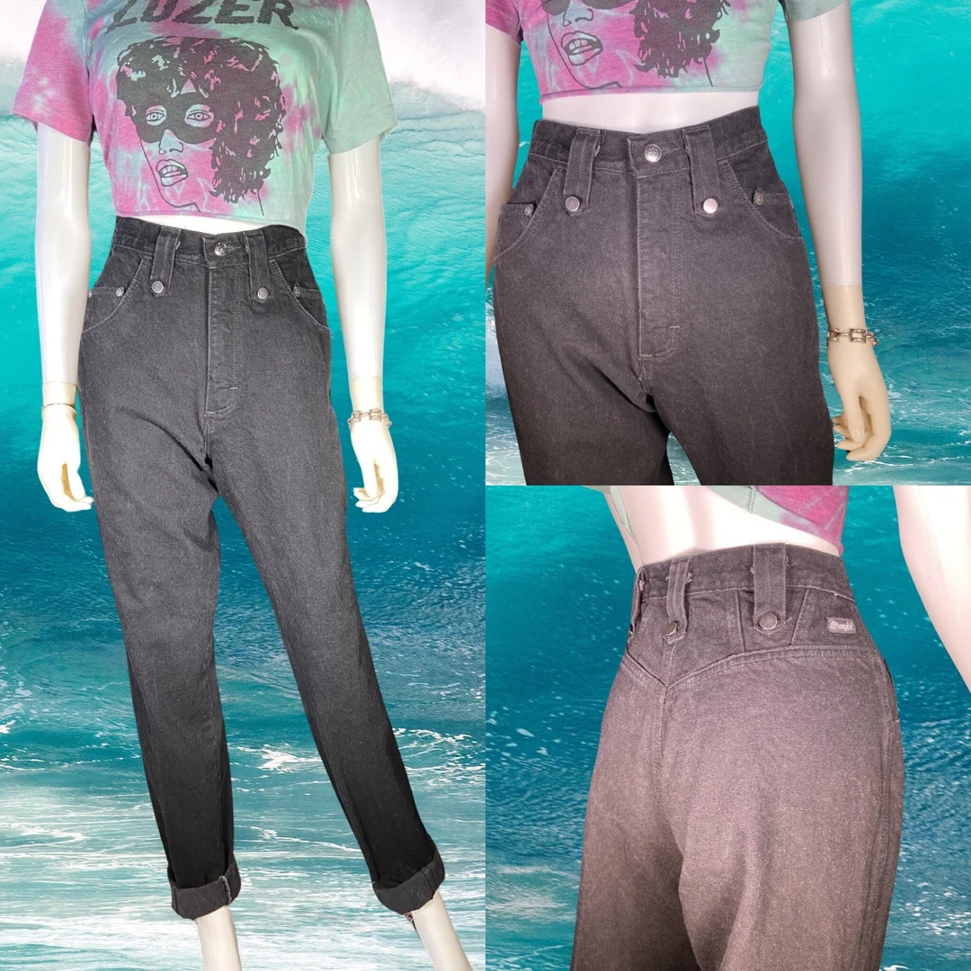 24wx36l Wrangler Silver Lake Ultra High Waist Bare Back Jeans Black Denim 24 Inch Waist Size 00 o... | Etsy (US)