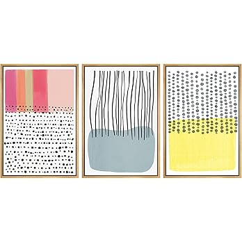 SIGNWIN Framed Wall Art Print Set Blue, Pink, Yellow Orange Stripe and Line Patterns Abstract Sha... | Amazon (US)