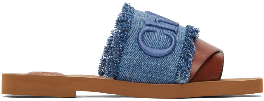 Navy Denim Woody Flat Sandals | SSENSE