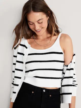 Striped Cozy Cropped Sweater Tank Top for Women | Old Navy (US)