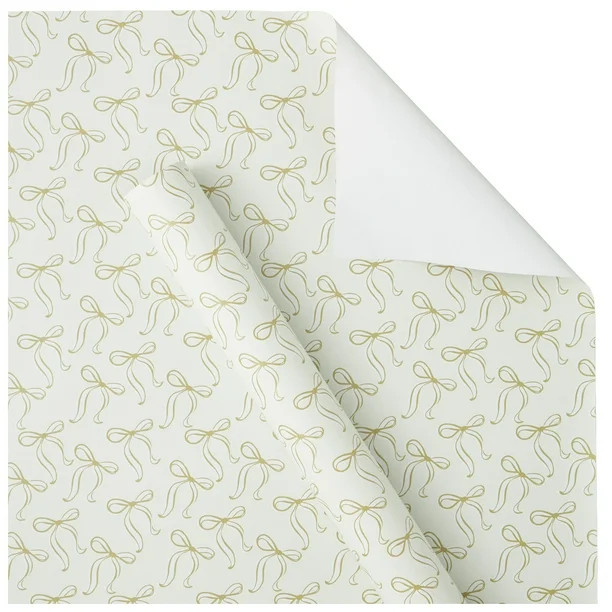 White and Gold Bows Premium Heavyweight Christmas Wrapping Paper, 50 sq ft, by My Texas House | Walmart (US)