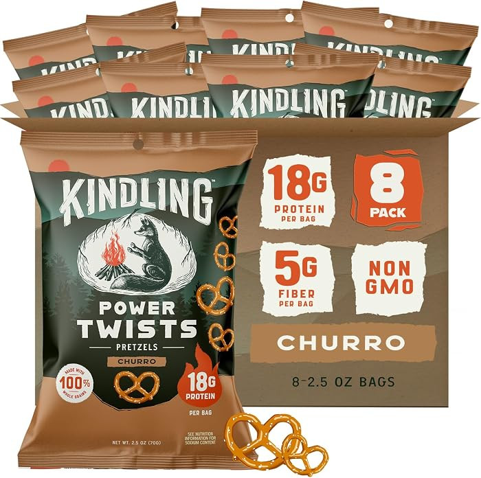 Kindling Protein Pretzels - Churro | Protein-Packed Snack Size Bags | Kosher | 20g Protein Per Ba... | Amazon (US)