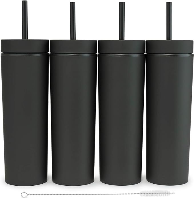 Amazon.com | SKINNY TUMBLERS (4 pack) Matte Pastel Colored Acrylic Tumblers with Lids and Straws ... | Amazon (US)