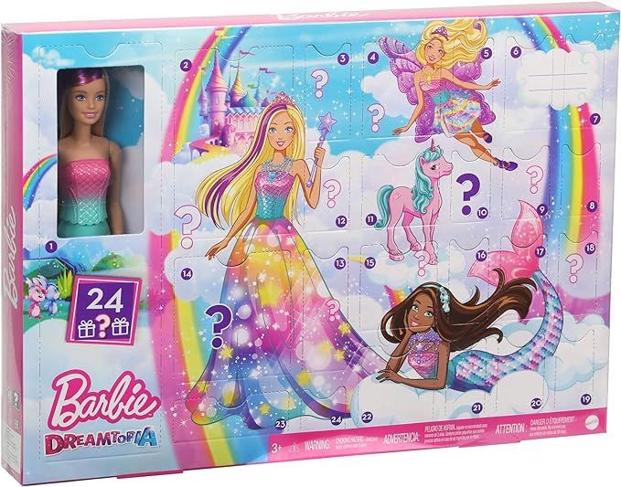 Barbie Dreamtopia Advent Calendar: Blonde Doll, 3 Fairytale Doll Fashions, 10 Accessories and 10 ... | Amazon (US)