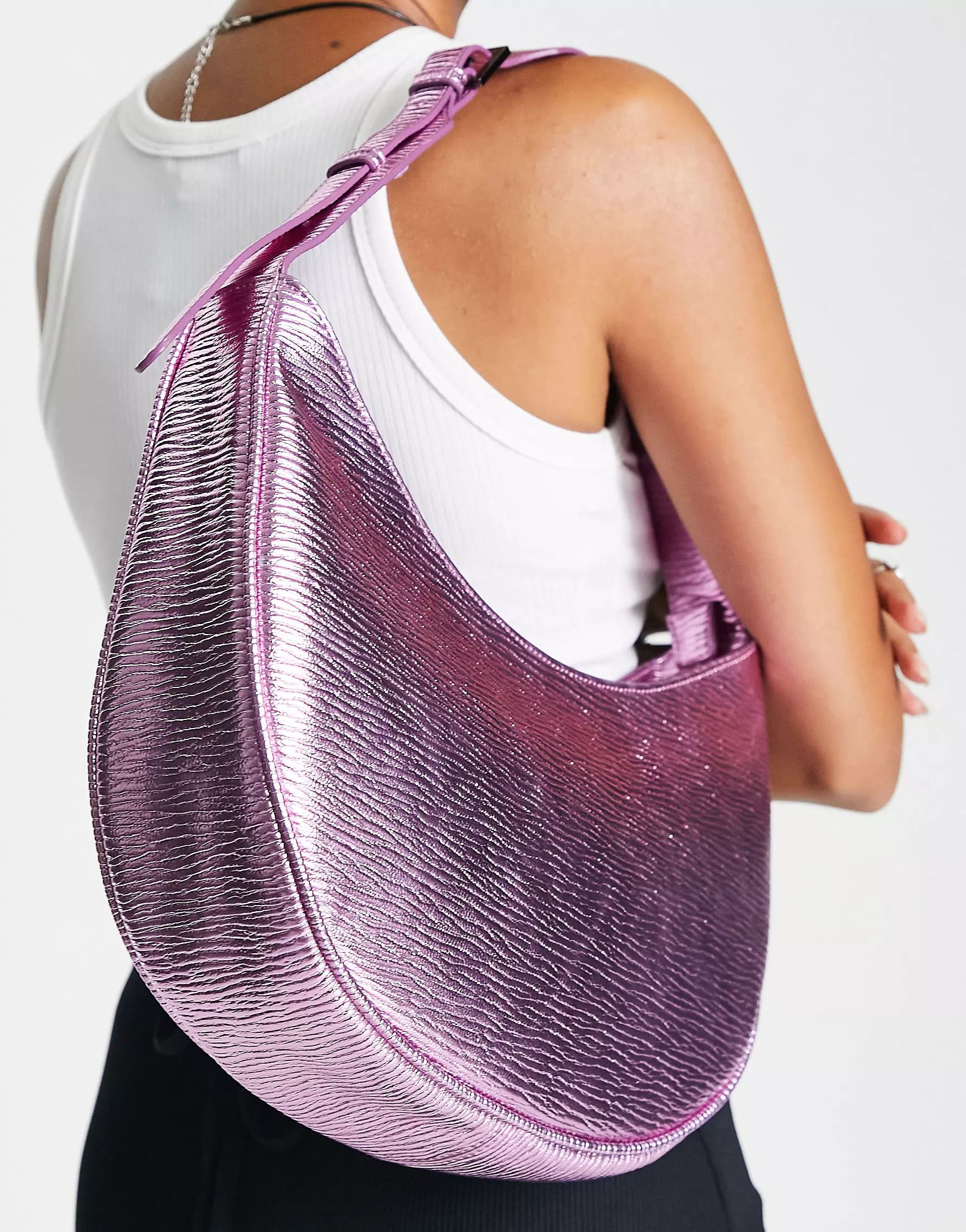Hvisk Moon vegan leather shoulder bag in pink metallic | ASOS (Global)