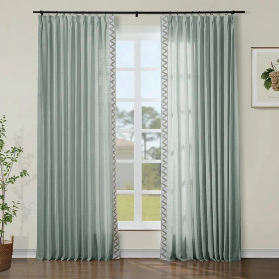 Liz Linen Curtains with Border Trim (Sold per Pair) | TWOPAGES