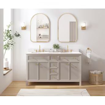 allen + roth Sandbanks 60-in Greige Undermount Double Sink Bathroom Vanity with White Engineered ... | Lowe's