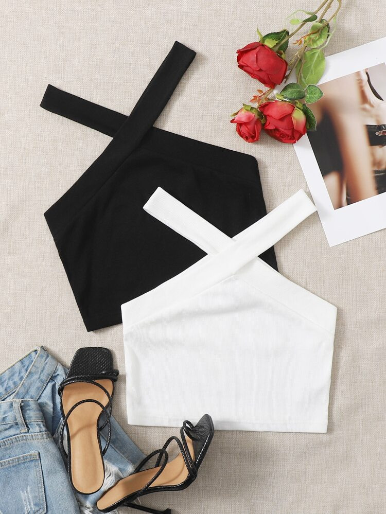 SHEIN 2 Pack Crisscross Crop Halter Top | SHEIN