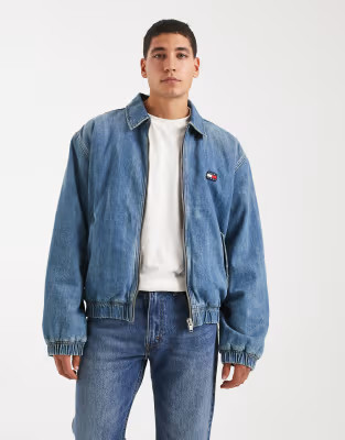 Tommy Jeans padded collar denim bomber jacket in mid wash blue | ASOS (Global)