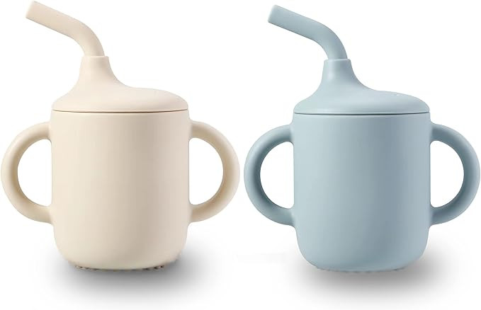 PandaEar 2 Pack 100% Tiny Silicone Drinking Training Cup with Handles & Straw for Baby and Toddle... | Amazon (US)