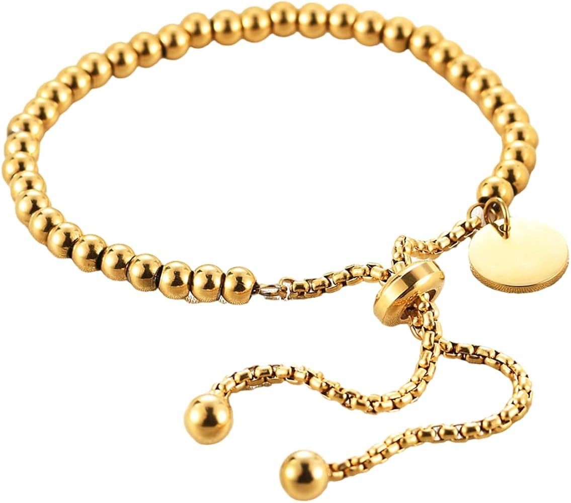 Jude Jewelers Stainless Steel Classic Beaded Round Charm Holiday Party Strand Adjustable Bracelet | Amazon (US)