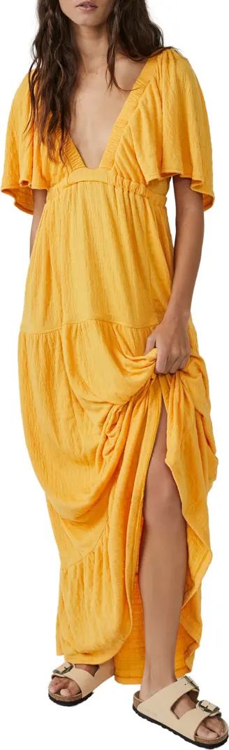 free-est La La Tiered Flutter Sleeve Maxi Dress | Nordstrom