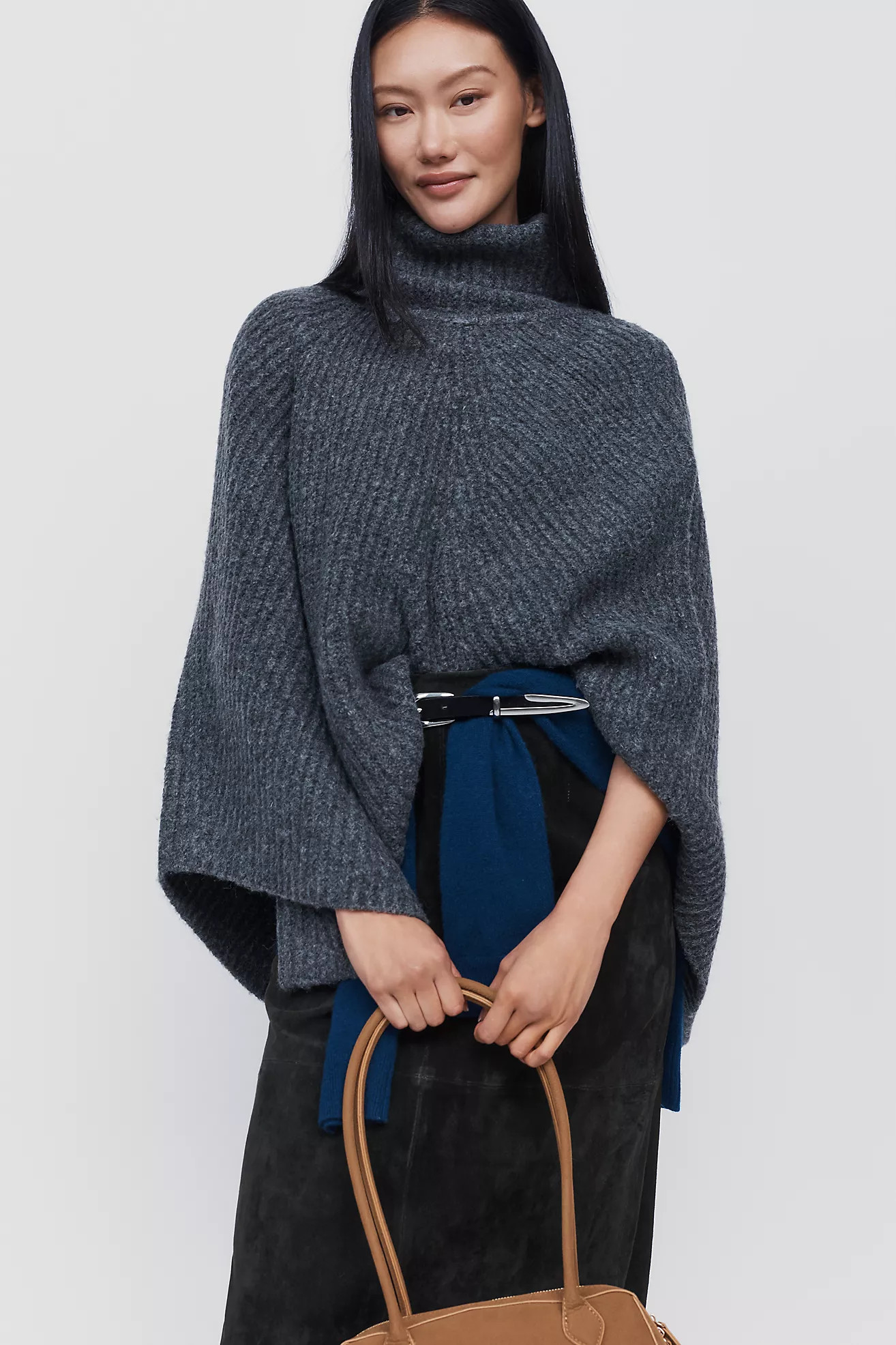 By Anthropologie Funnel Neck Ribbed Poncho | Anthropologie (US)