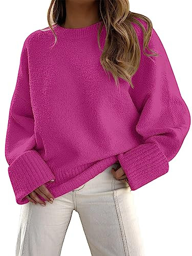 LILLUSORY Oversized Sweater Womens 2025 Fall Fashion Outfits Pullover Long Tunic Old Money Winter Cozy Clothes Cute Crewneck Trendy Knit Chunky Warm Knitted Ladies Top Hot Pink | Amazon (US)