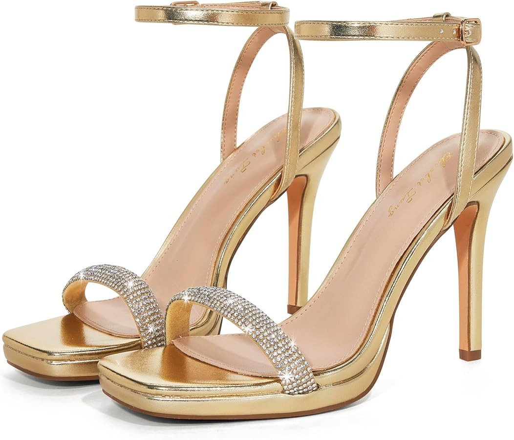 Elisabet Tang Women’s Stilettos Heeled Sandals Open Square Toe Heels,4.3 Inch Open Toe Strappy ... | Amazon (US)