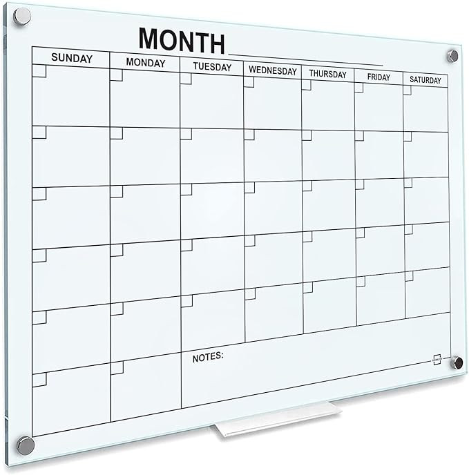 Glass Whiteboard Calendar Monthly Planner White Board Calendar Dry Erase Board 34”x46” Dry Er... | Amazon (US)