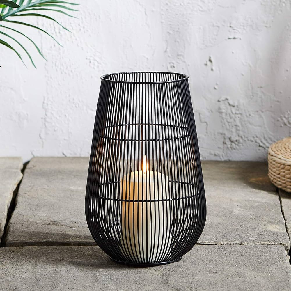 Lights4fun, Inc. 10.5” Black Metal Wire Battery Operated LED Flameless Candle Lantern for Indoo... | Amazon (US)