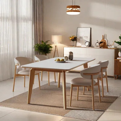 Ash Wood Sintered Stone Modern Dining Table Set | Wayfair North America