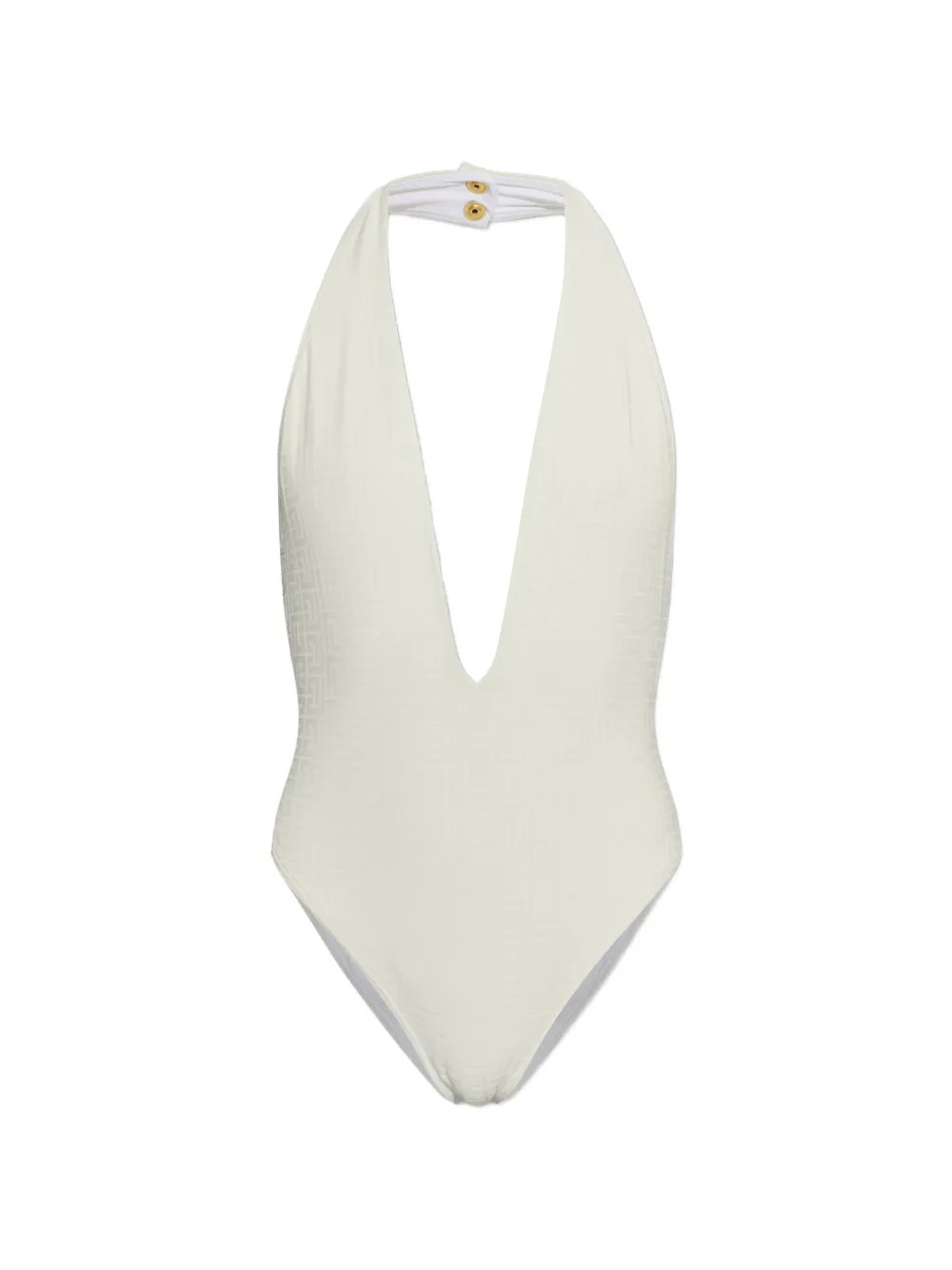 Balmain monogram-jacquard Halterneck Swimsuit | White | FARFETCH AE | Farfetch Global