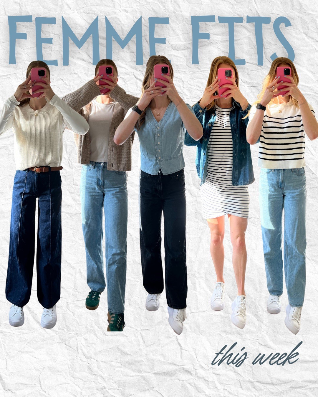 Outfits of the week - basic femme fits for Spring! 

Middle outfit black jeans and jean shirt were both thrifted so I don’t have the links! 

#LTKSeasonal #LTKxMadewell #LTKStyleTip