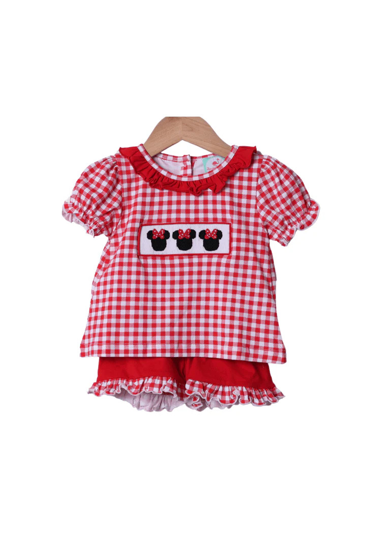 Smocked Red Gingham Mouse Short Set | The Smocked Flamingo