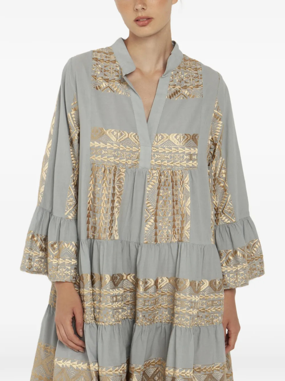 GREEK ARCHAIC KORI embroidered tiered dress - Grey | Farfetch Global