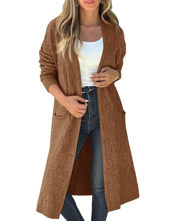 Saodimallsu Womens Long Cardigan Sweaters 2025 Oversized Open Front Checkerked Sweater Trendy Kni... | Amazon (US)