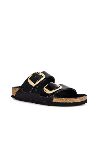 BIRKENSTOCK Arizona High Shine Big Buckle Sandal in High Shine Black from Revolve.com | Revolve Clothing (Global)