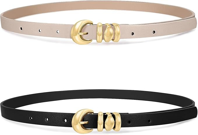 XZQTIVE 2 Pack 0.71'' Womens Skinny Leather Belts for Ladies Thin Waist Belt for Jeans Dress Pant... | Amazon (US)