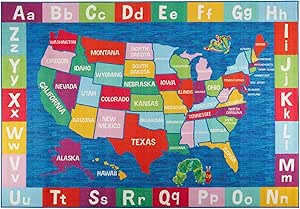 Eric Carle Elementary USA Map Kids Machine Washable Area Rug Blue/Red, 35"x51" | Amazon (US)