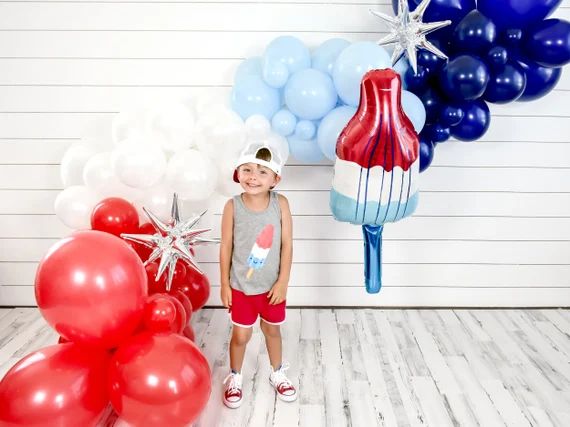 DIY 4th of July Patriotic Rocket Pop Balloon Garland | Red White Blue Balloon Arch Decor, Popsicl... | Etsy (US)