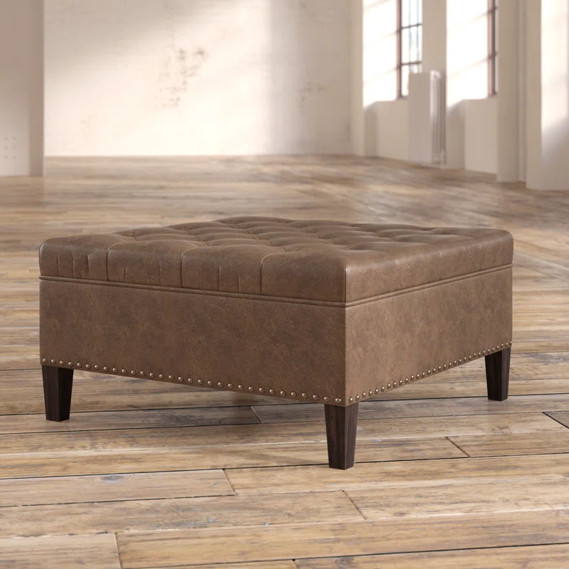 Hattaway 35.5'' Wide Faux Leather Tufted Square Cocktail Ottoman | Wayfair North America