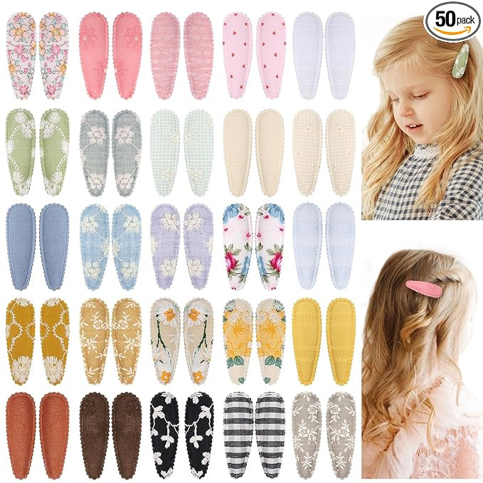 Amazon.com: 50 PCS Girl Hair Clips Floral Print Toddler Hair Clips 2.2in Non Slip Wrapped Snap Ha... | Amazon (US)