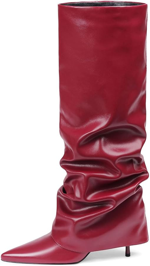 Womens Knee High Boots, Fold Over Shark Boots Stiletto Heels Slouchy Long Boot Pointed Toe Thigh ... | Amazon (US)
