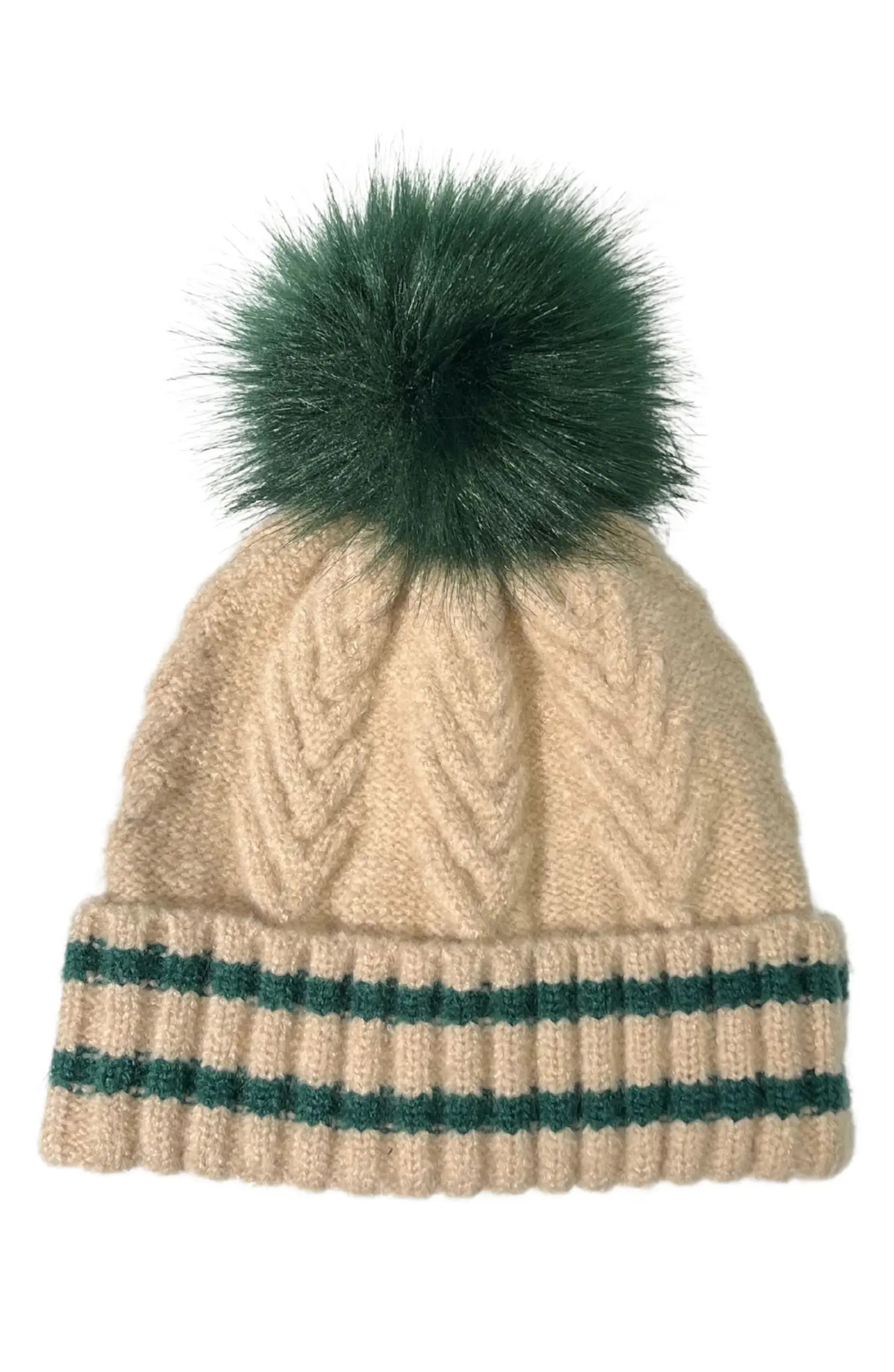 MARCUS ADLER Varsity Faux Fur Pompom Cable Knit Beanie | Nordstromrack | Nordstrom Rack
