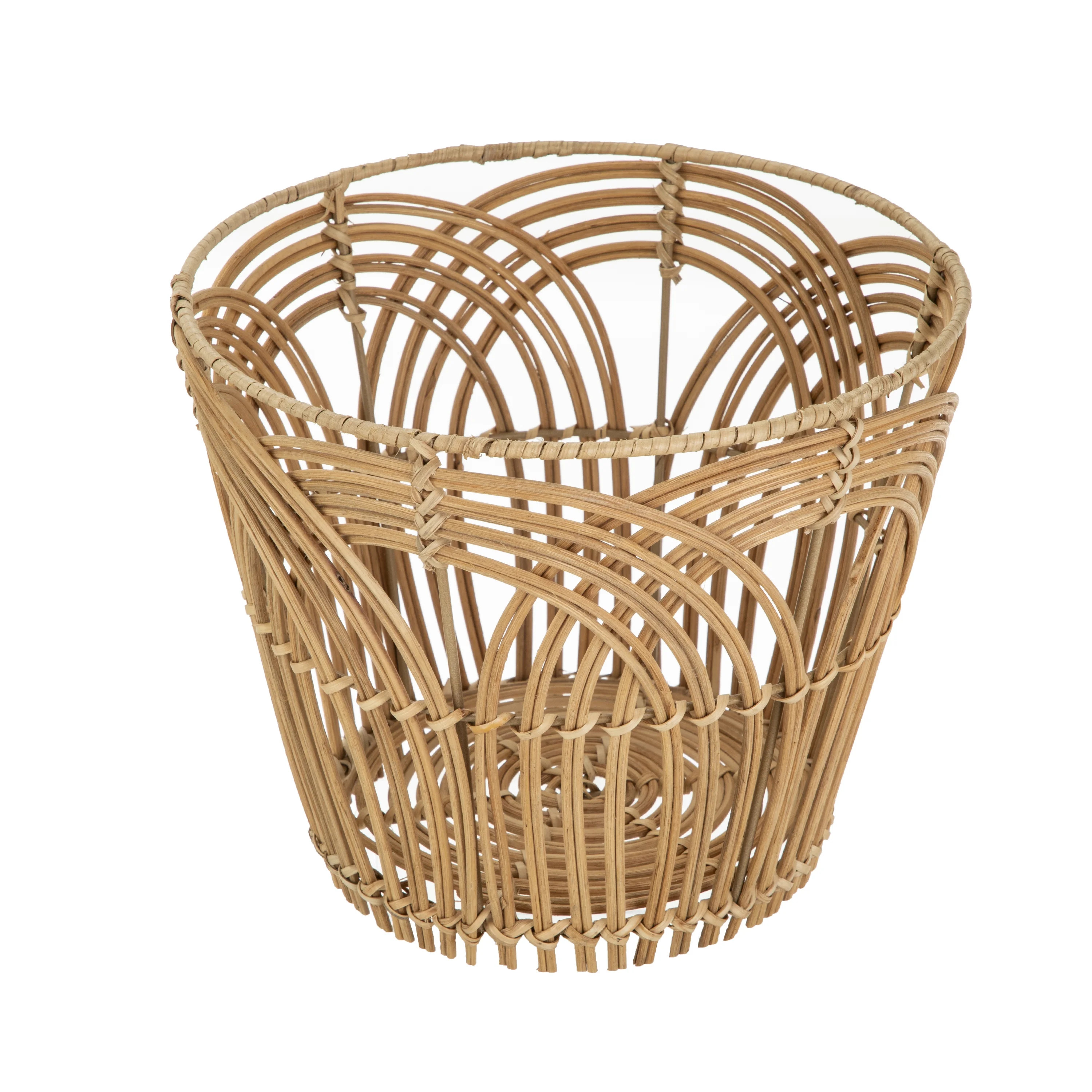 Homezone Handwoven Natural Rattan Basket with Modern Weave, Round - Walmart.com | Walmart (US)