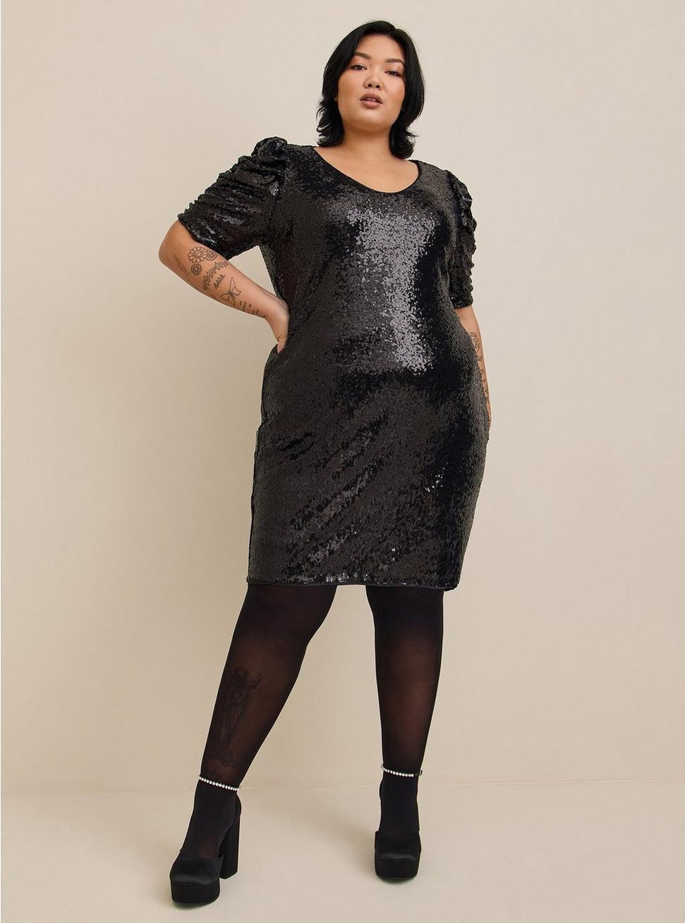 Mini Sequin Caterpillar Puff Sleeve Dress | Torrid (US & Canada)