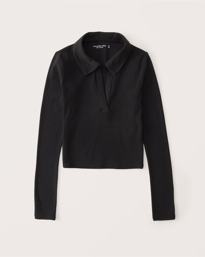 Women's Long-Sleeve Ribbed Polo Top | Women's Up To 40% Off Select Styles | Abercrombie.com | Abercrombie & Fitch (US)