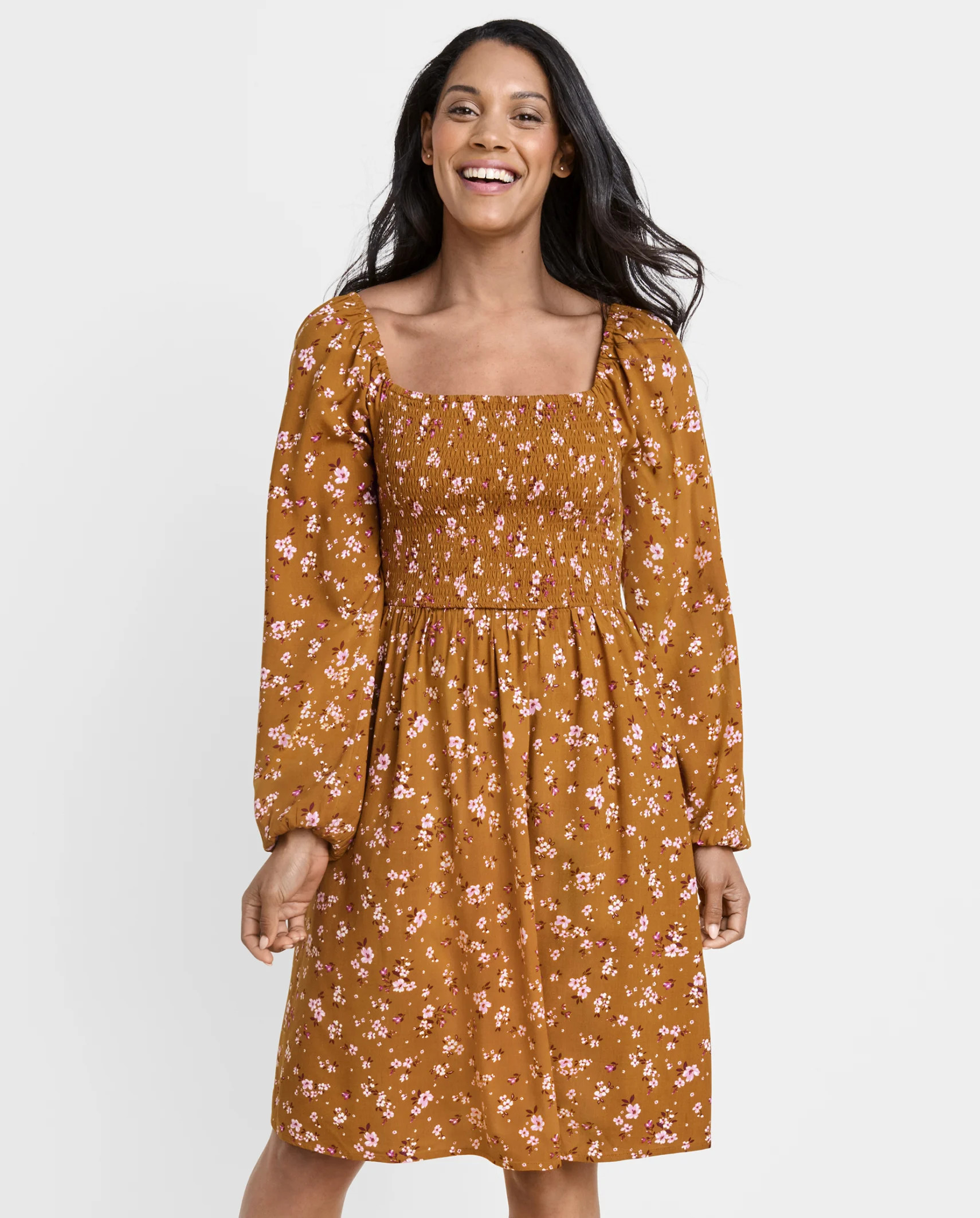 Womens Mommy And Me Floral Smocked Dress - honey comb | The Children's Place