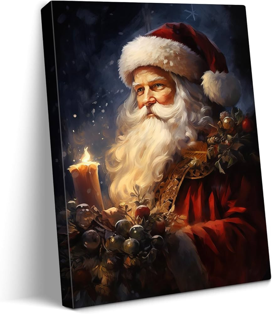 vandlife Framed Santa Portrait Canvas Wall Art Vintage Christmas Painting Prints Jolly Santa Artw... | Amazon (US)