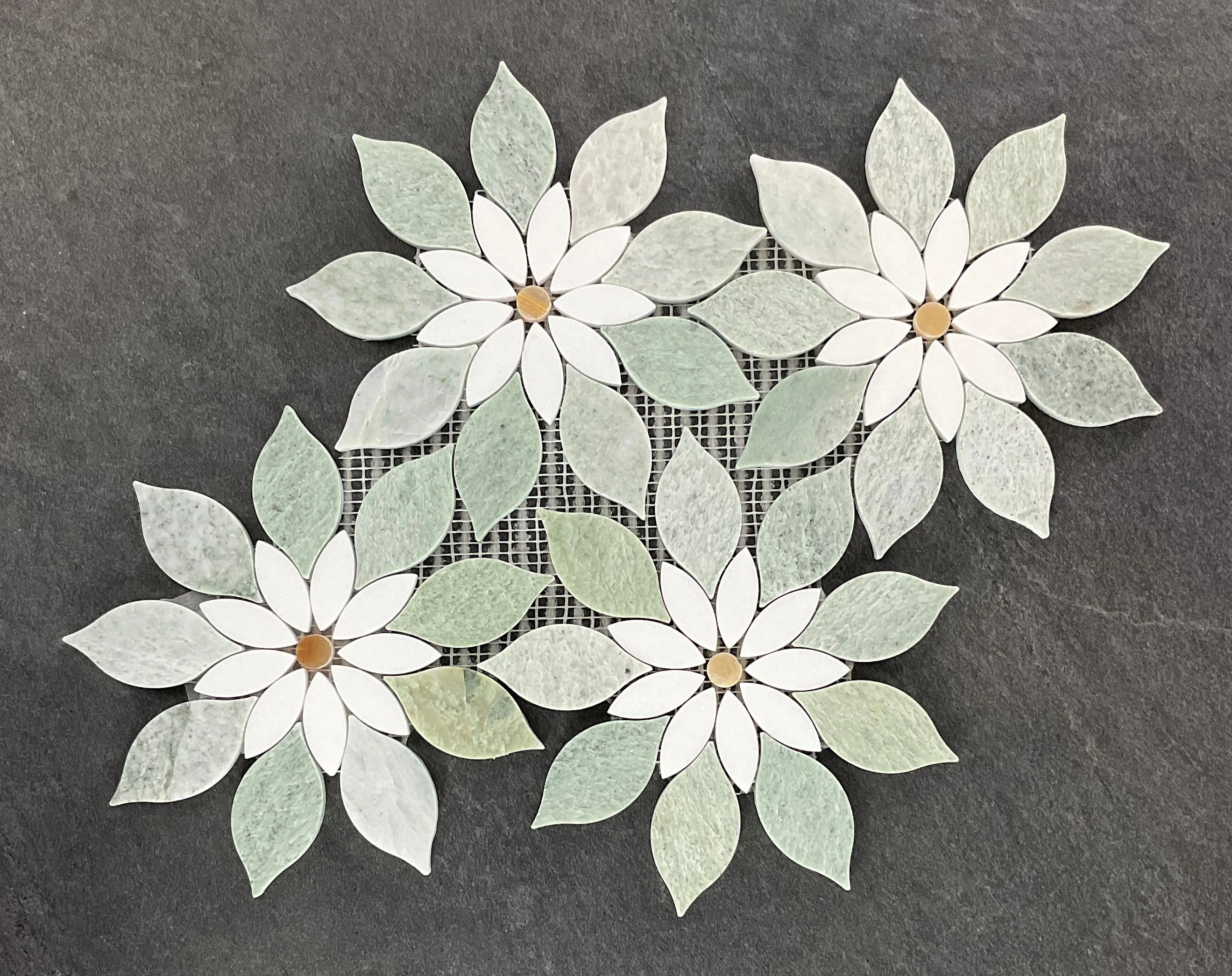 8.5" x 8.5" Ming Green Large Daisy Flower Pattern Marble Mosaic Wall & Floor Tile (Set of 7) | Wayfair North America