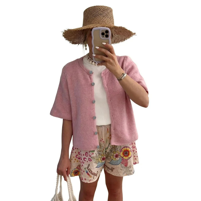 PUWEI Women's Summer Lightweight Knit Cardigan Casual Short Sleeve Button Down Sweater Outerwear | Walmart (US)