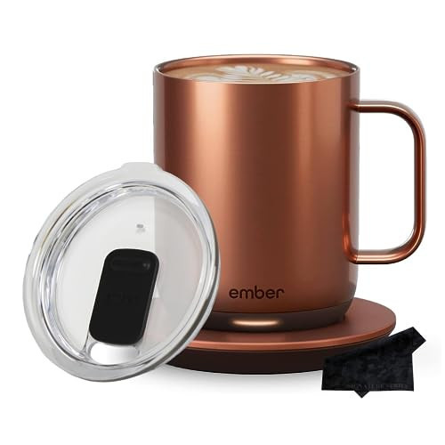Ember Temperature Control Smart Mug 2, 10 oz Copper | App Controlled Heated Coffee Cup | Double your battery life when you pair Ember Mug with an Ember Sliding Lid | Signature Series Cloth | Amazon (US)