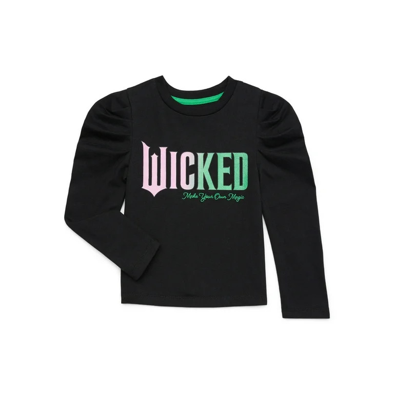 Wicked Toddler Girls Glitter Graphic Tee with Puff Long-Sleeves, Sizes 2T-5T | Walmart (US)