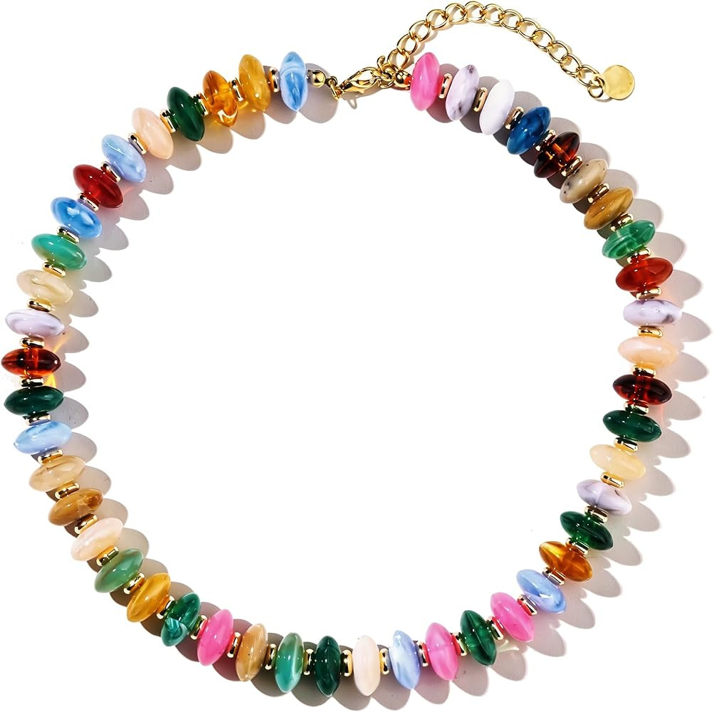 Colorful Beaded Necklace for Women Unique Resin Beads Choker Necklaces Boho Statement Chunky Neck... | Amazon (US)