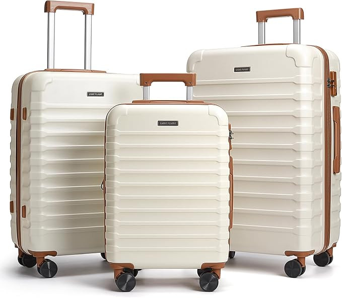 LIGHT FLIGHT Luggage Sets, 3 Piece Durable Suitcase Set with Spinner Wheels, 3 Pcs Hardside Light... | Amazon (US)