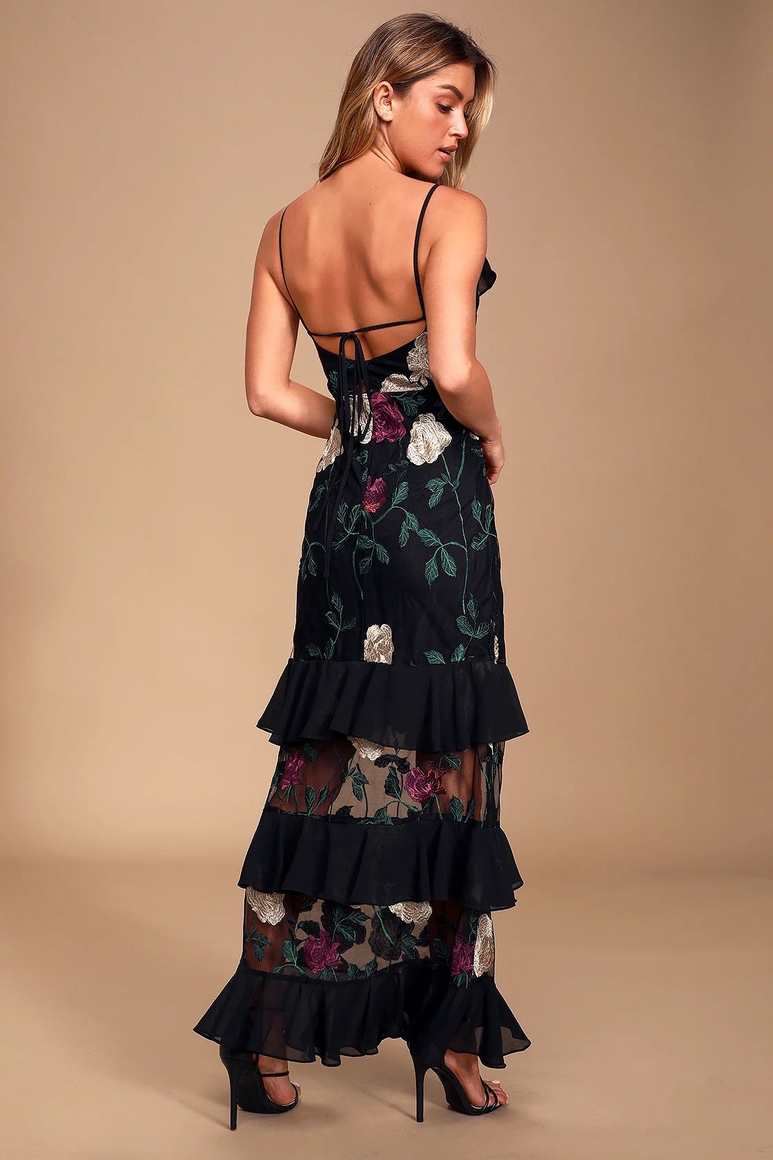 True to Heart Black Floral Embroidered Maxi Dress | Lulus