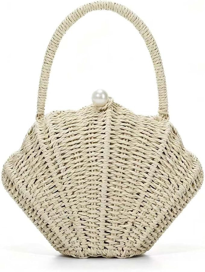 Shell Purse Rattan Clutch Woven Shell Shape Crossbody Shoulder Bag Straw Beaded Seashell Handbag ... | Amazon (US)