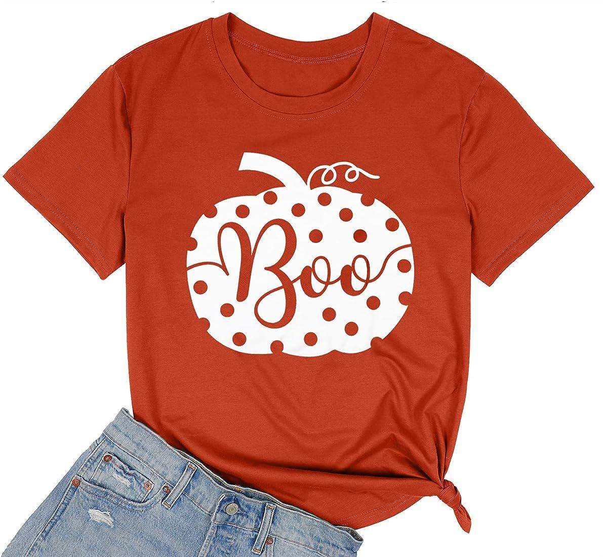 Women Halloween Tshirt Funny Boo Pumpkin Graphic Shirts Casual Fall Gift Short Sleeve Costume Tee To | Amazon (US)