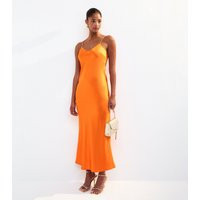 Women's Orange Satin Twist Back Slip Midi Dress New Look | New Look (UK)